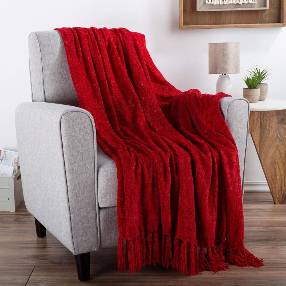 imageChenille Throw Blanket For Couch Home Dcor Bed Sofa amp ChairOversized 60 x 70 Lightweight 5 Fringe UltraSoft amp Shiny in Lagoon Teal by LHC Vineyard Red