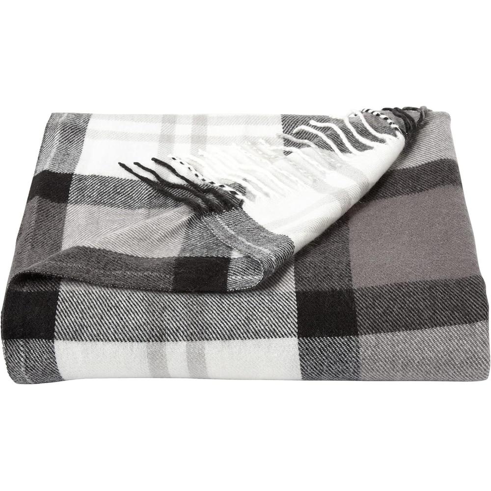 imageLavish Home Soft Throw Blanket Oversized VintageLook and CashmereLike Woven Acrylic Throw for Breathable Comfort GrayWhite Plaid