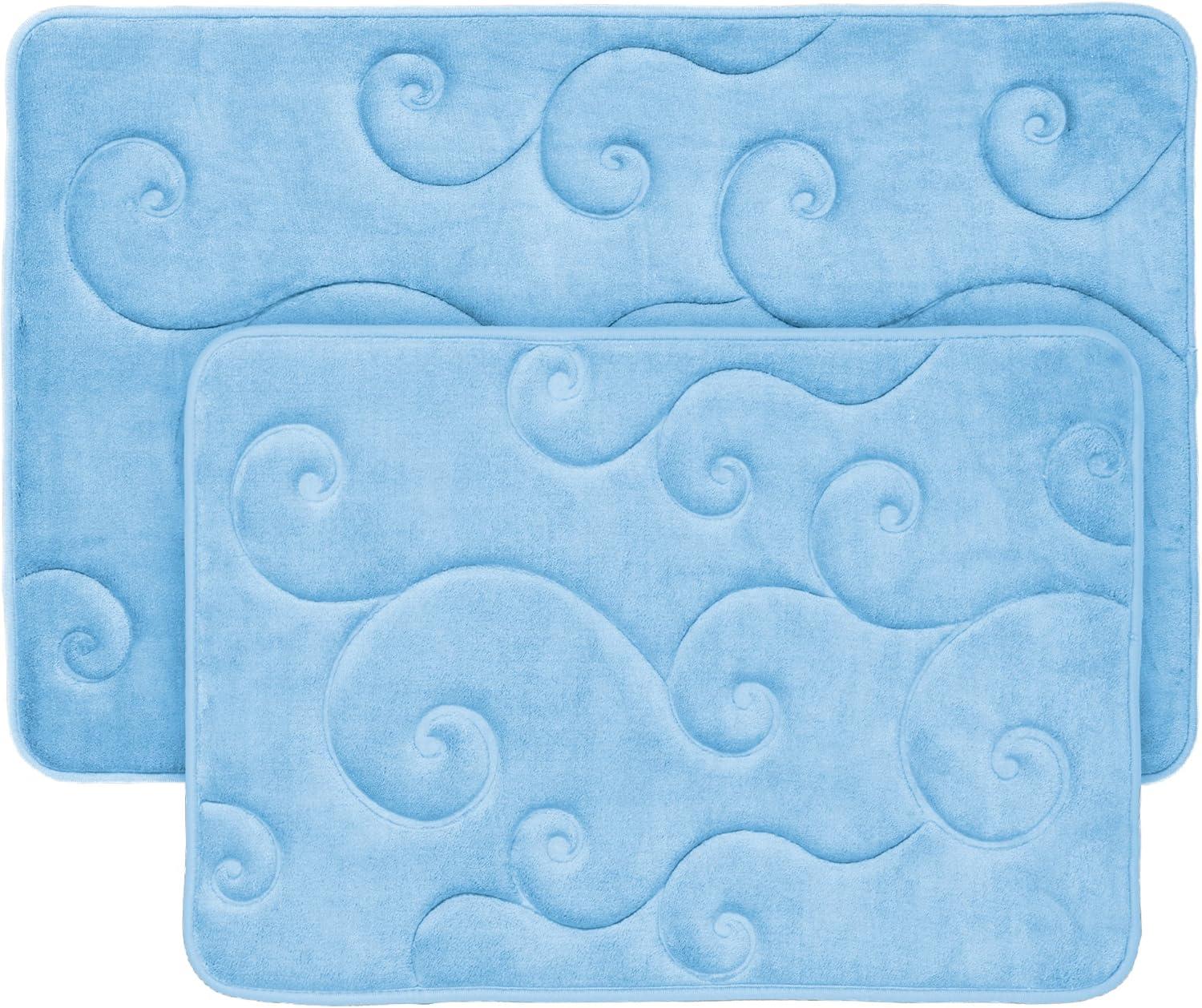 image2 pc Memory Foam Bath Mat Set by Bedford Home Coral Fleece Embossed Pattern Blue