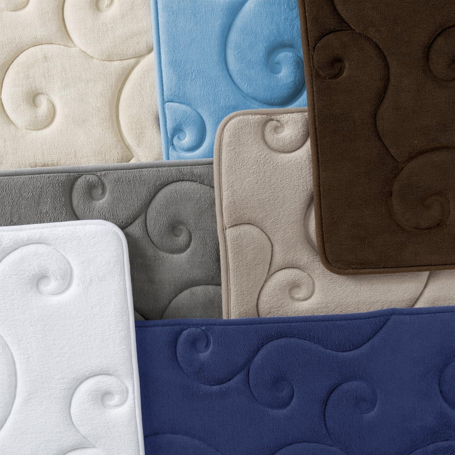 image2 pc Memory Foam Bath Mat Set by Bedford Home Coral Fleece Embossed Pattern Navy