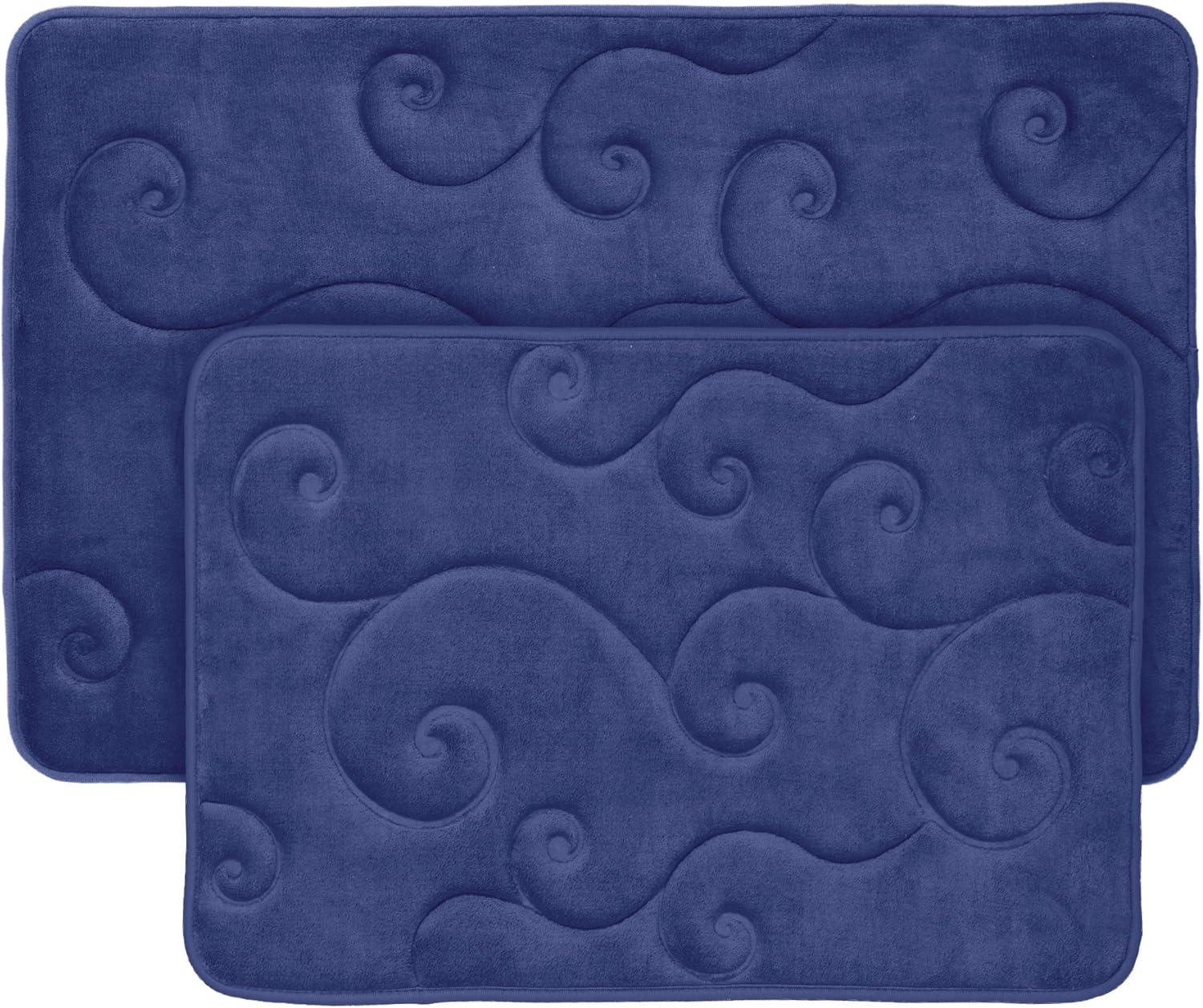 image2 pc Memory Foam Bath Mat Set by Bedford Home Coral Fleece Embossed Pattern Navy