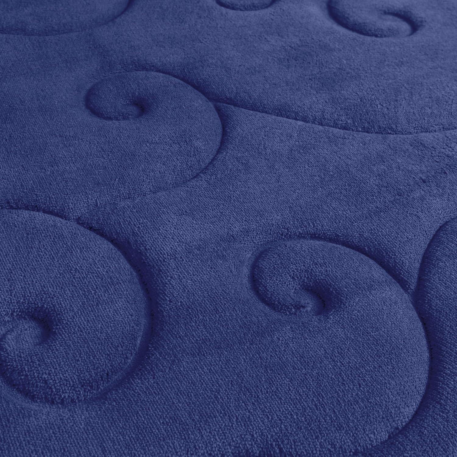 image2 pc Memory Foam Bath Mat Set by Bedford Home Coral Fleece Embossed Pattern Navy