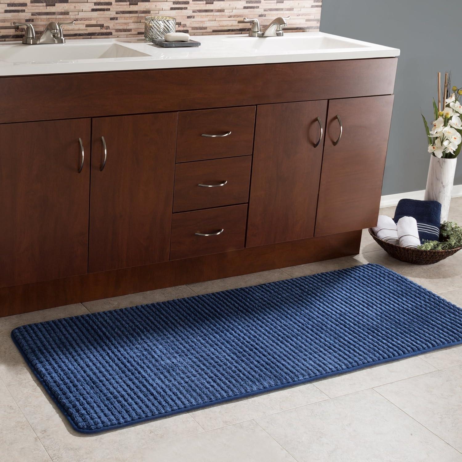 image24x59 Memory Foam Extra Long Bath Mat by Lavish Home Woven Jacquard Fleece Navy