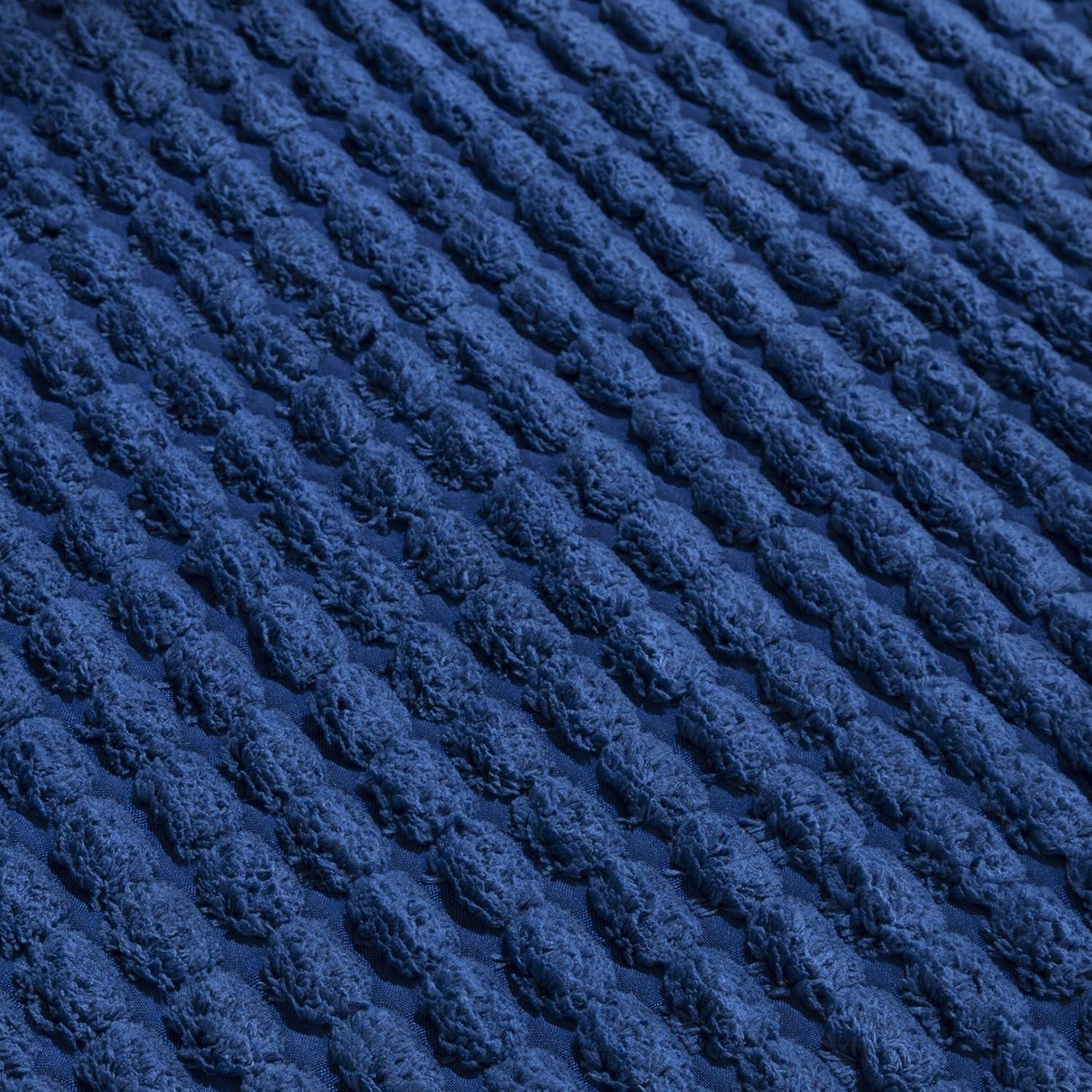image24x59 Memory Foam Extra Long Bath Mat by Lavish Home Woven Jacquard Fleece Navy