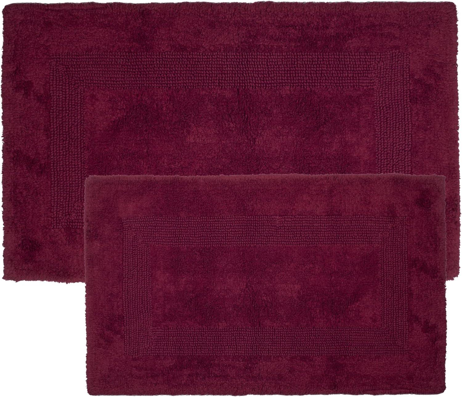 imageCotton Bath Mat Set 2 Piece 100 Percent Cotton Mats Reversible Soft Absorbent and Machine Washable Bathroom Rugs By Lavish Home Burgundy 35x22x05