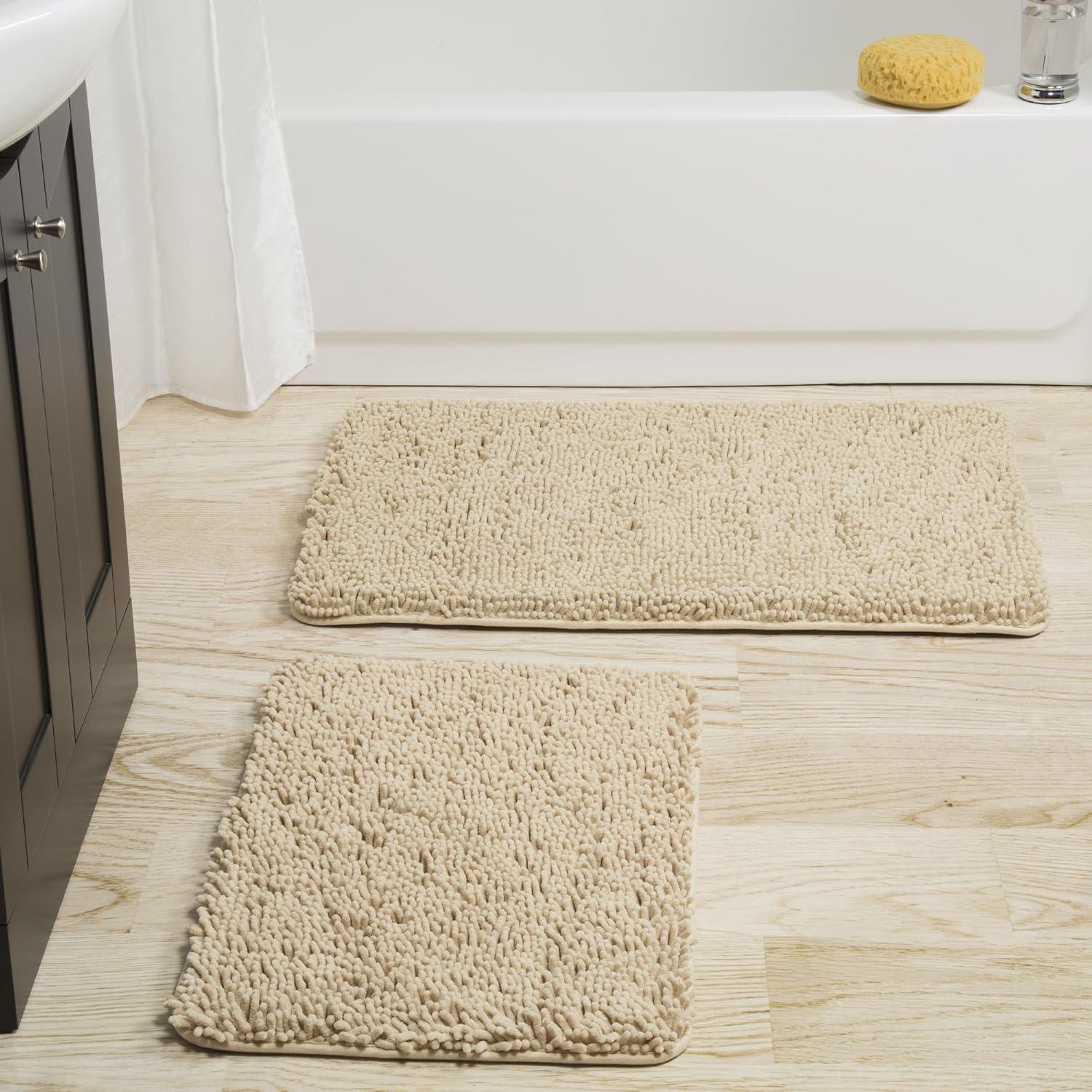 imageLavish Home 2 Piece Memory Foam Shag Bath Mat Ivory