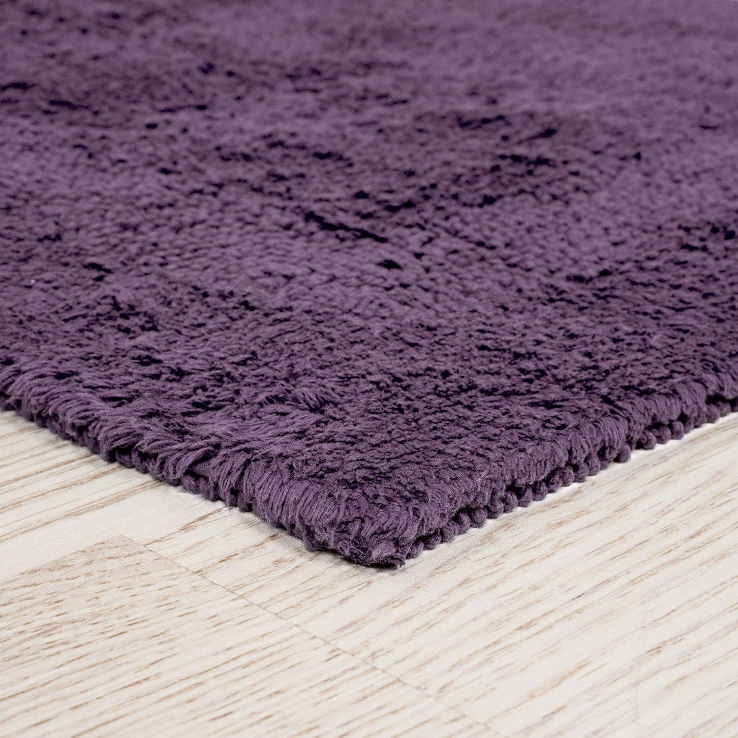 imageLavish Home Cotton Bath Mat Set 2 Piece 100 Percent Cotton Mats Reversible Soft Absorbent and Machine Washable Bathroom Rugs Eggplant