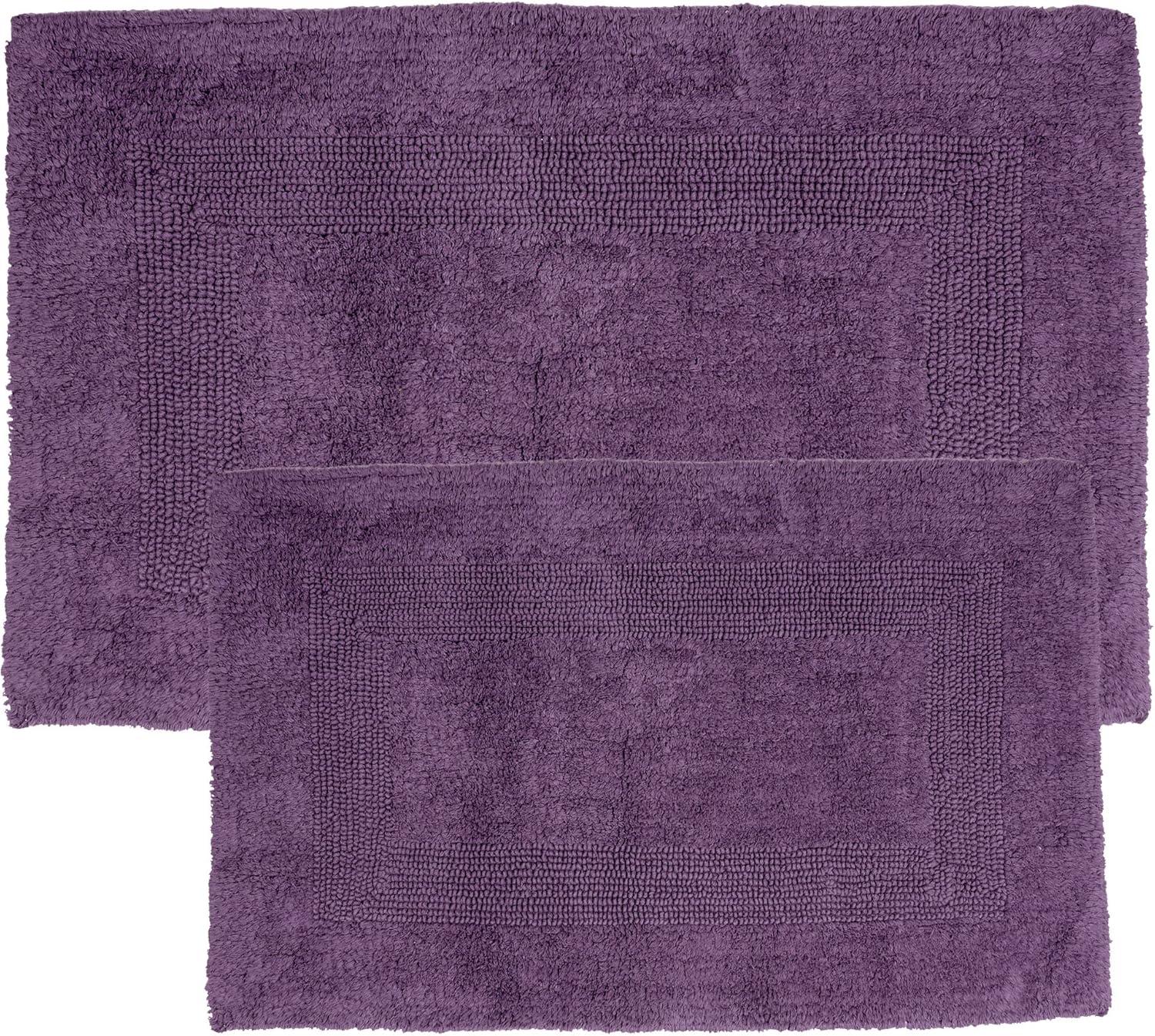 imageLavish Home Cotton Bath Mat Set 2 Piece 100 Percent Cotton Mats Reversible Soft Absorbent and Machine Washable Bathroom Rugs Eggplant