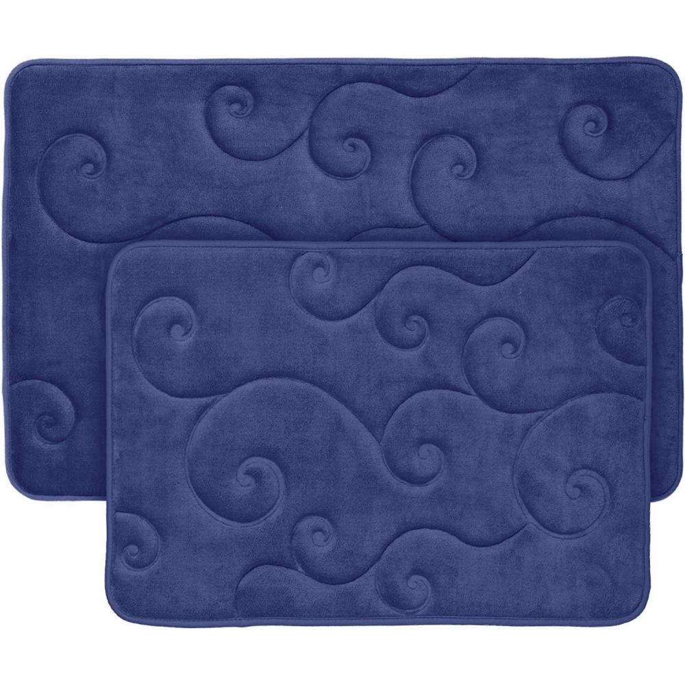 imageBathroom Rug Set of 2 Memory Foam Bath Mats with Embossed Coral Fleece Top NonSlip Absorbent Rugs for Shower or Laundry by Lavish Home Navy