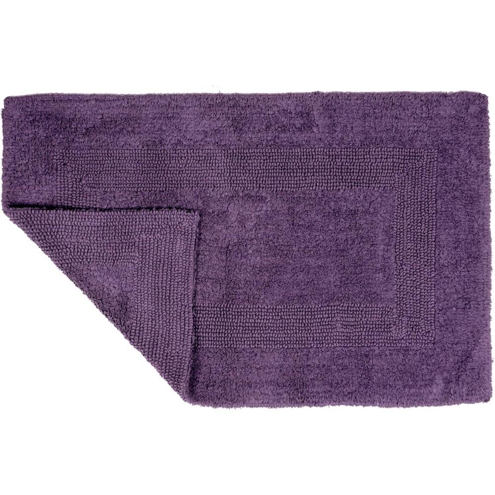 imageLavish Home Cotton Bath Mat Set 2 Piece 100 Percent Cotton Mats Reversible Soft Absorbent and Machine Washable Bathroom Rugs Eggplant