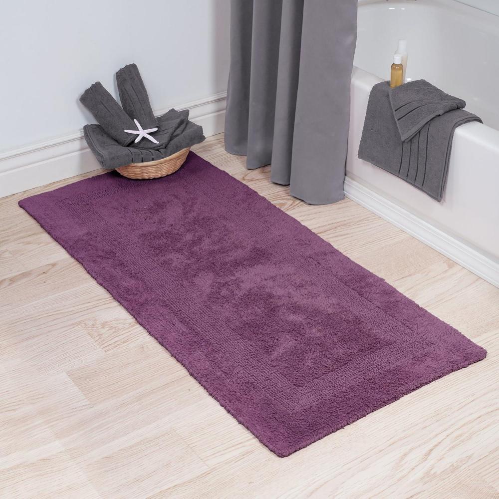 imageLavish Home Reversible Long Bath Mat 60x24Inch Plush Cotton Bathroom Runner Machine Washable Bath Mats for Bathroom Kitchen or Laundry Room EggplantEggplant