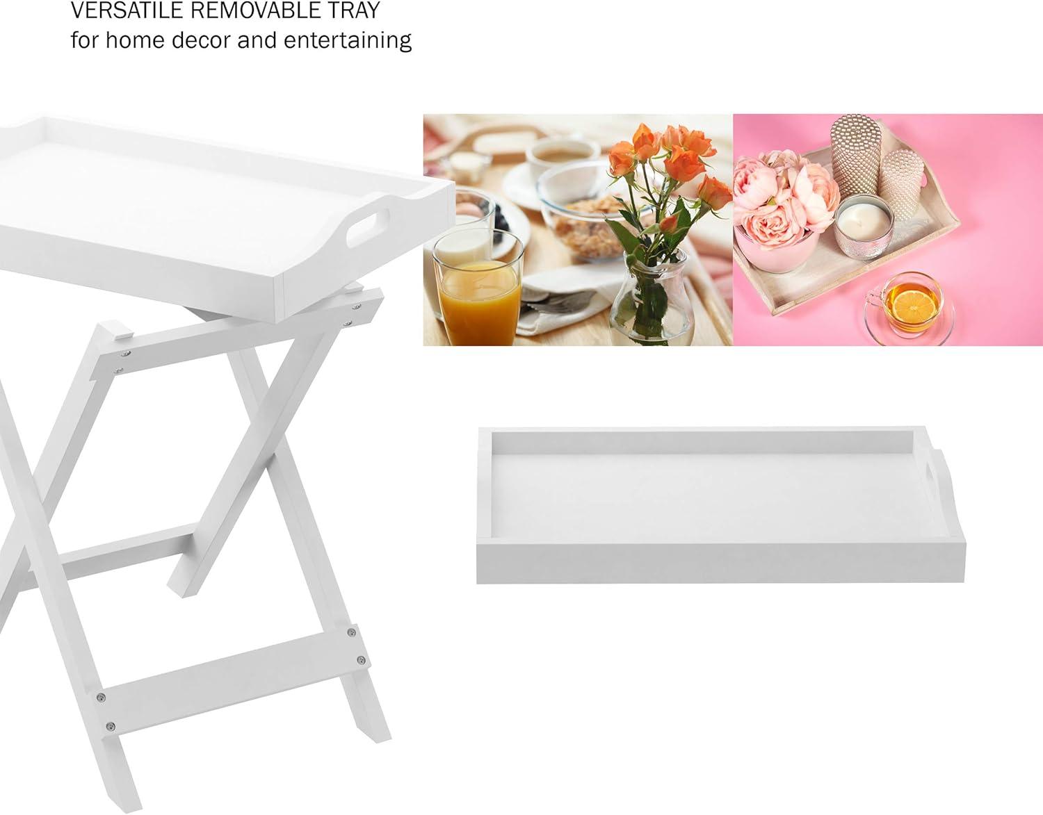 imageLavish Home End Folding Modern Minimalist Wooden Contemporary Side Table Multifunctional Portable Stylish Serving Snack or Lap Tray Suitable for Indoor and Outdoor Use BROWNWhite