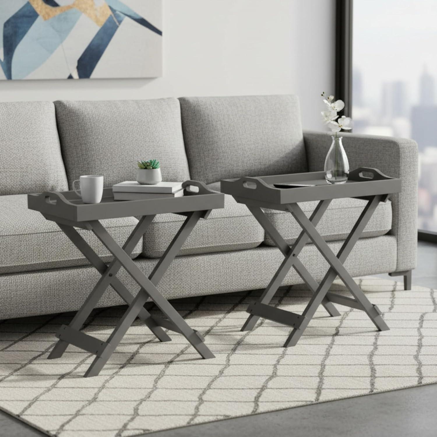 imageLavish Home End Folding Modern Minimalist Wooden Contemporary Side Table Multifunctional Portable Stylish Serving Snack or Lap Tray Suitable for Indoor and Outdoor Use BROWNGrey