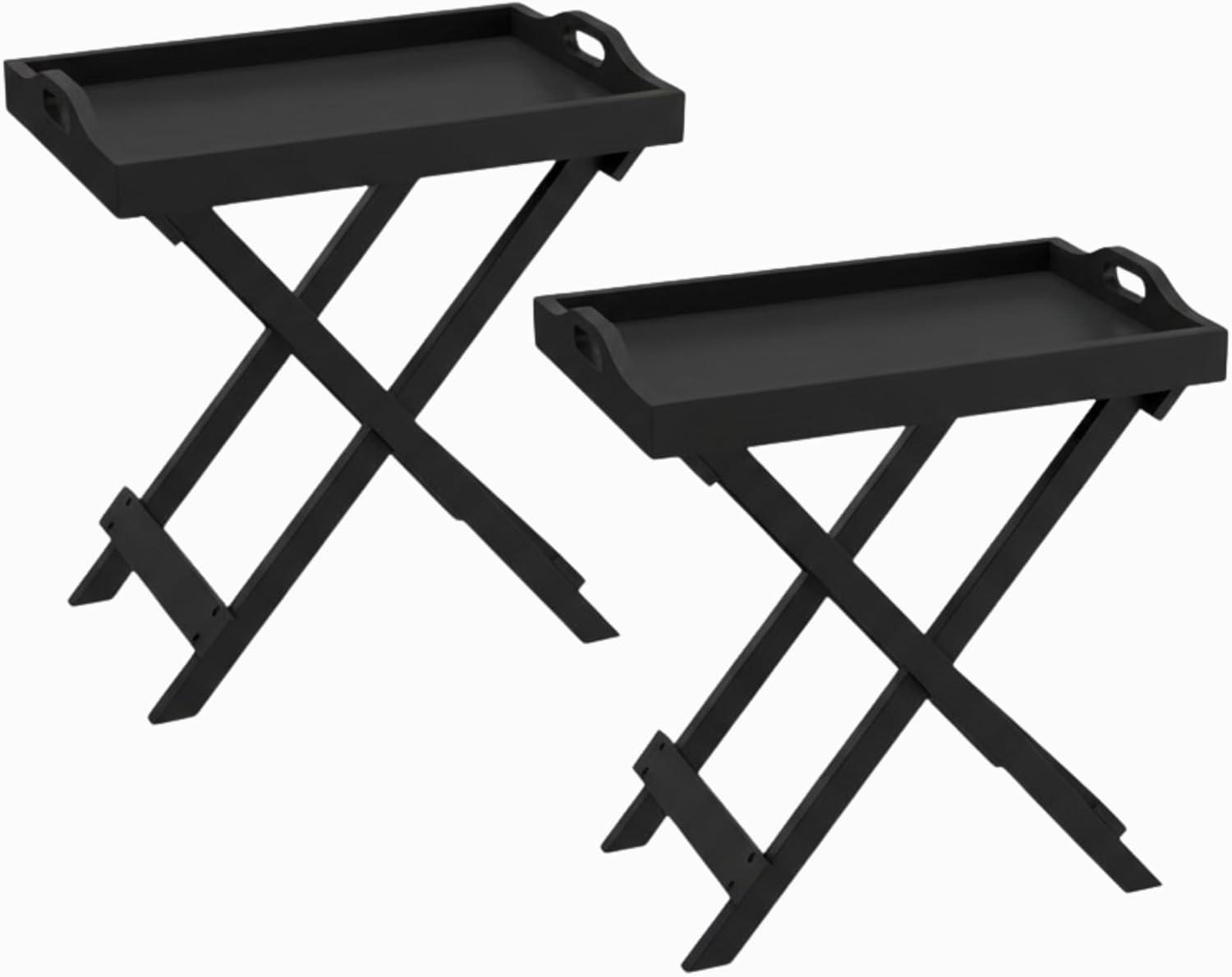 imageLavish Home End Folding Modern Minimalist Wooden Contemporary Side Table Multifunctional Portable Stylish Serving Snack or Lap Tray Suitable for Indoor and Outdoor Use BROWNBlack