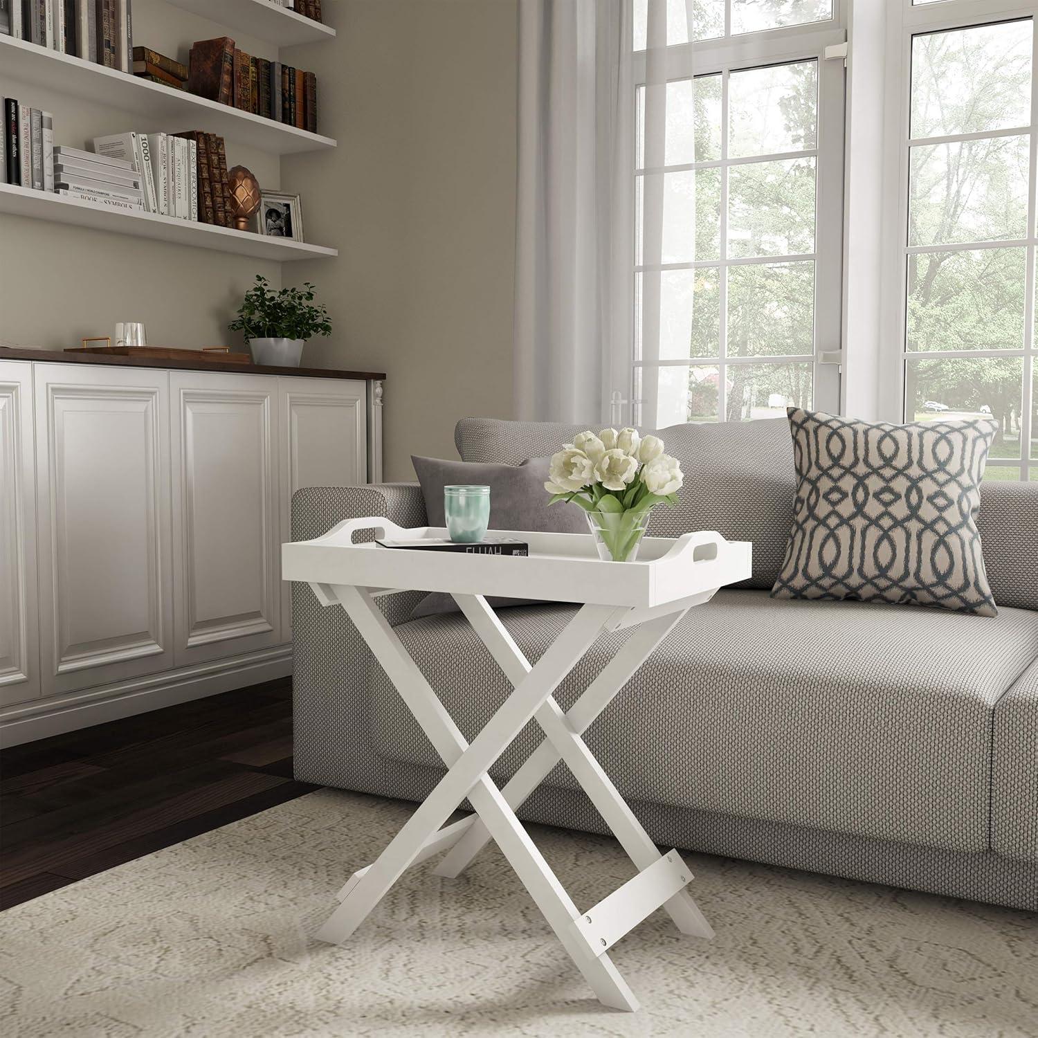 imageLavish Home End Folding Modern Minimalist Wooden Contemporary Side Table Multifunctional Portable Stylish Serving Snack or Lap Tray Suitable for Indoor and Outdoor Use BROWNWhite