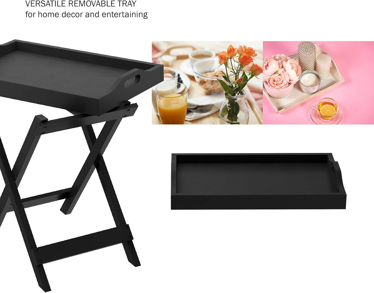 imageLavish Home End Folding Modern Minimalist Wooden Contemporary Side Table Multifunctional Portable Stylish Serving Snack or Lap Tray Suitable for Indoor and Outdoor Use BROWNBlack
