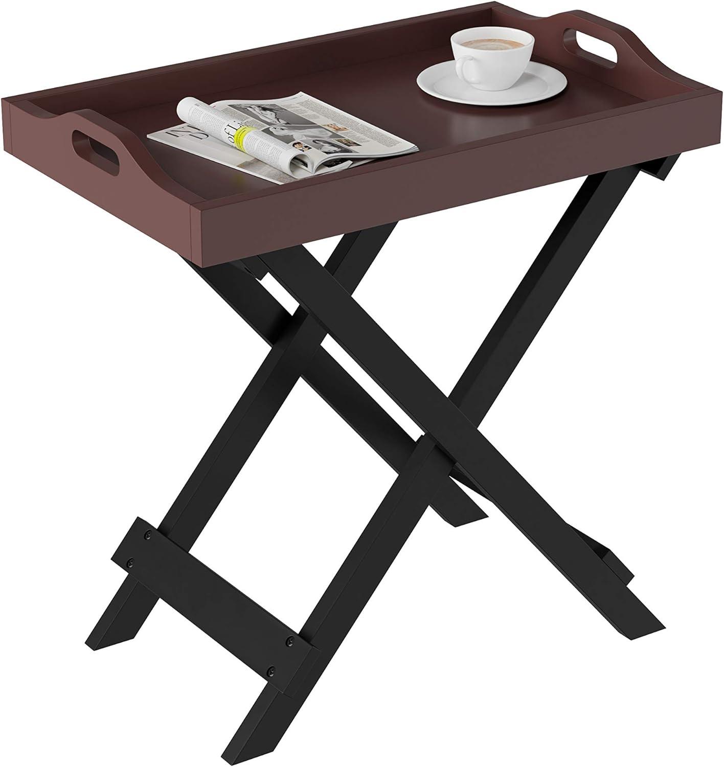 imageLavish Home End Folding Modern Minimalist Wooden Contemporary Side Table Multifunctional Portable Stylish Serving Snack or Lap Tray Suitable for Indoor and Outdoor Use BROWNCherry