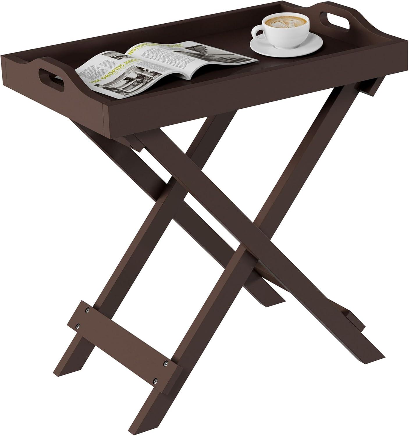 imageLavish Home End Folding Modern Minimalist Wooden Contemporary Side Table Multifunctional Portable Stylish Serving Snack or Lap Tray Suitable for Indoor and Outdoor Use BROWNBrown