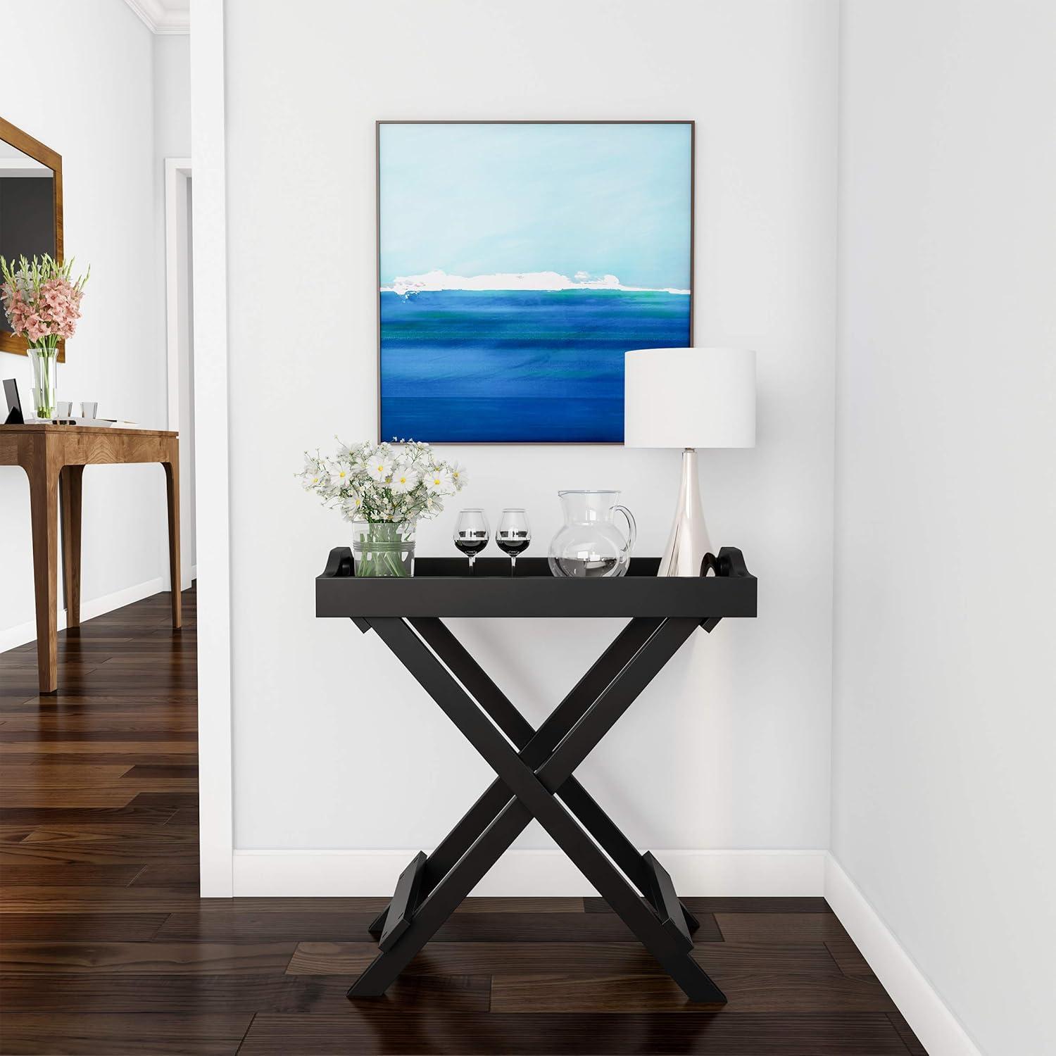 imageLavish Home End Folding Modern Minimalist Wooden Contemporary Side Table Multifunctional Portable Stylish Serving Snack or Lap Tray Suitable for Indoor and Outdoor Use BROWNBlack