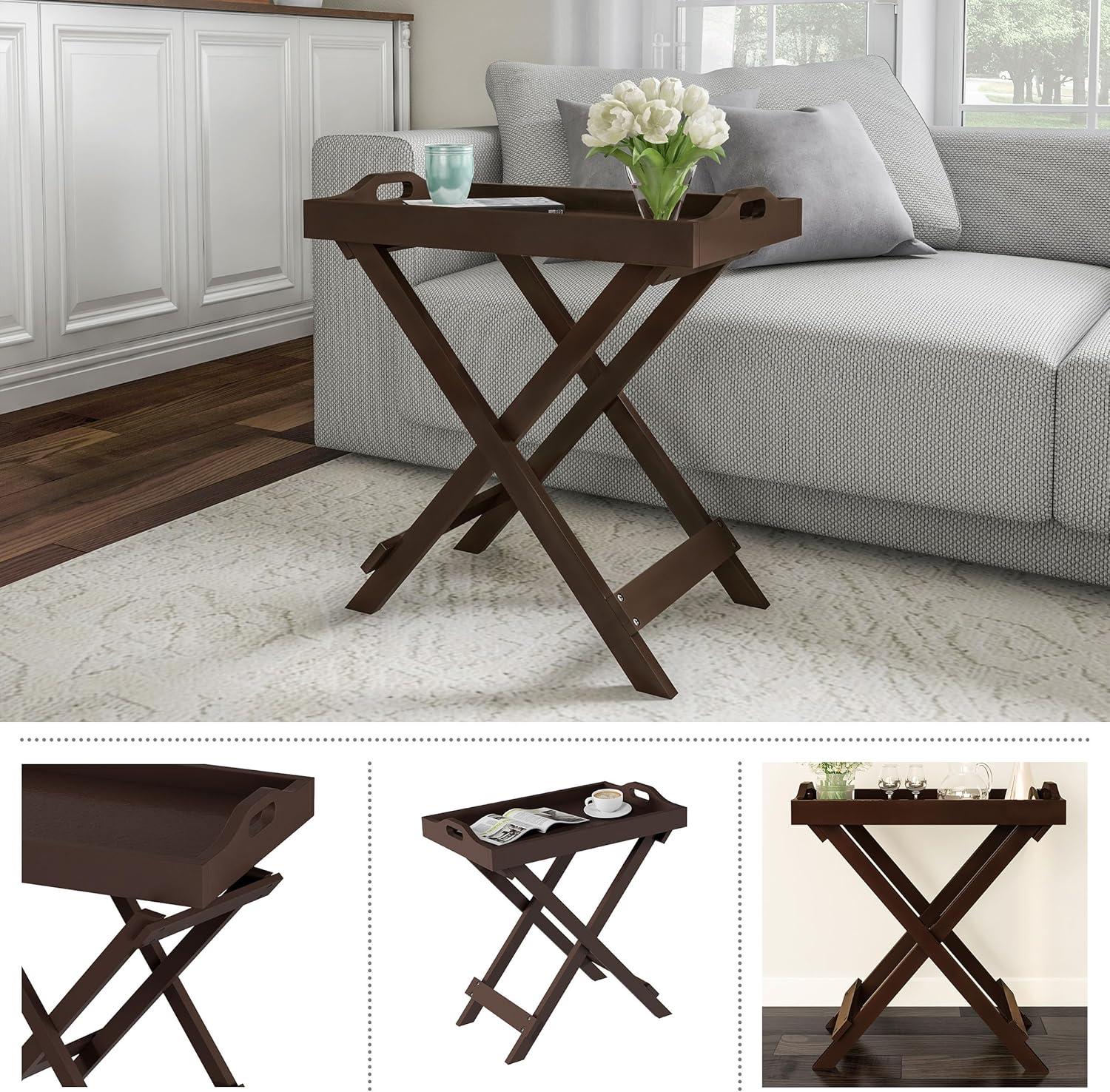 imageLavish Home End Folding Modern Minimalist Wooden Contemporary Side Table Multifunctional Portable Stylish Serving Snack or Lap Tray Suitable for Indoor and Outdoor Use BROWNBrown