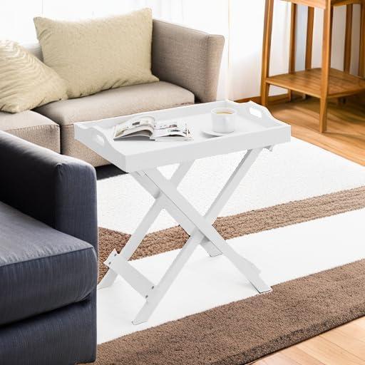 imageLavish Home End Folding Modern Minimalist Wooden Contemporary Side Table Multifunctional Portable Stylish Serving Snack or Lap Tray Suitable for Indoor and Outdoor Use BROWNWhite