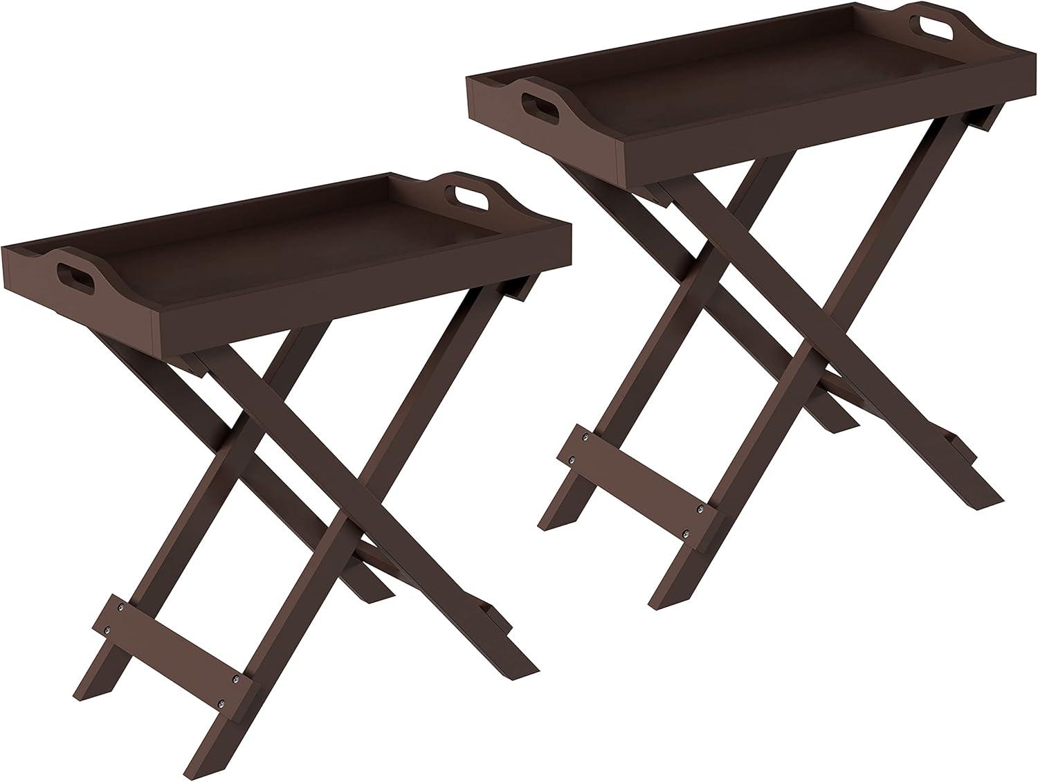 imageLavish Home End Folding Modern Minimalist Wooden Contemporary Side Table Multifunctional Portable Stylish Serving Snack or Lap Tray Suitable for Indoor and Outdoor Use BROWNBrown