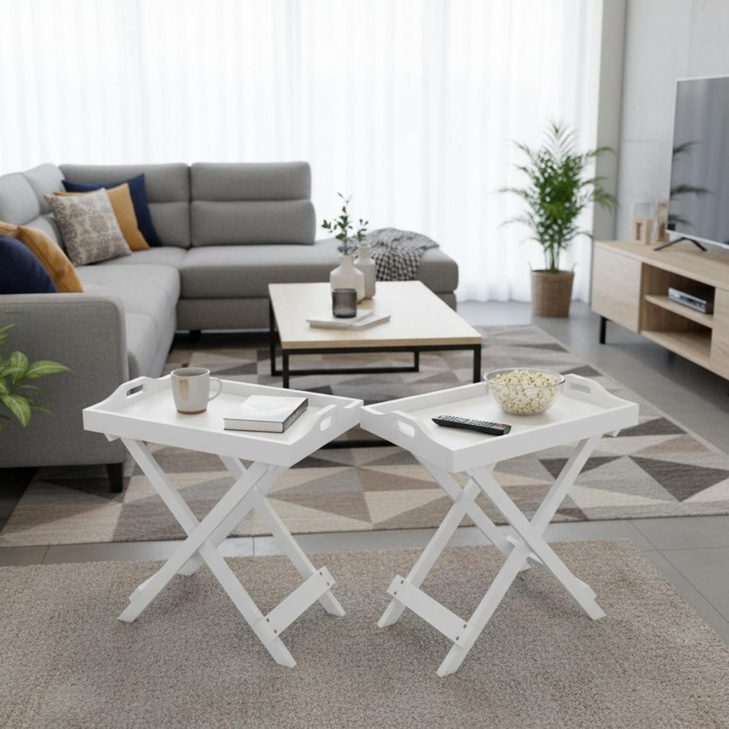 imageLavish Home End Folding Modern Minimalist Wooden Contemporary Side Table Multifunctional Portable Stylish Serving Snack or Lap Tray Suitable for Indoor and Outdoor Use BROWNWhite