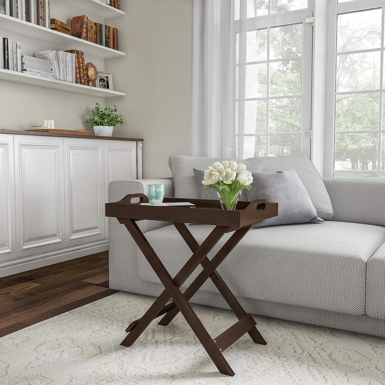 imageLavish Home End Folding Modern Minimalist Wooden Contemporary Side Table Multifunctional Portable Stylish Serving Snack or Lap Tray Suitable for Indoor and Outdoor Use BROWNBrown