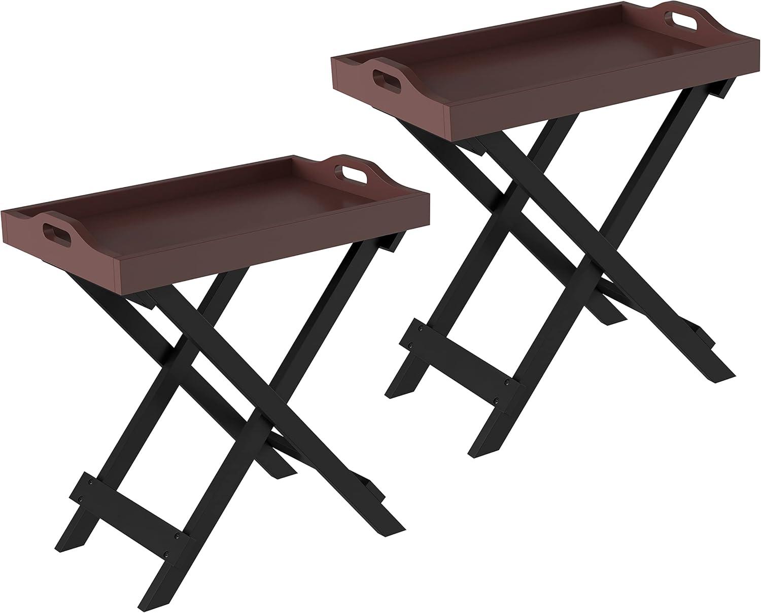 imageLavish Home End Folding Modern Minimalist Wooden Contemporary Side Table Multifunctional Portable Stylish Serving Snack or Lap Tray Suitable for Indoor and Outdoor Use BROWNCherry