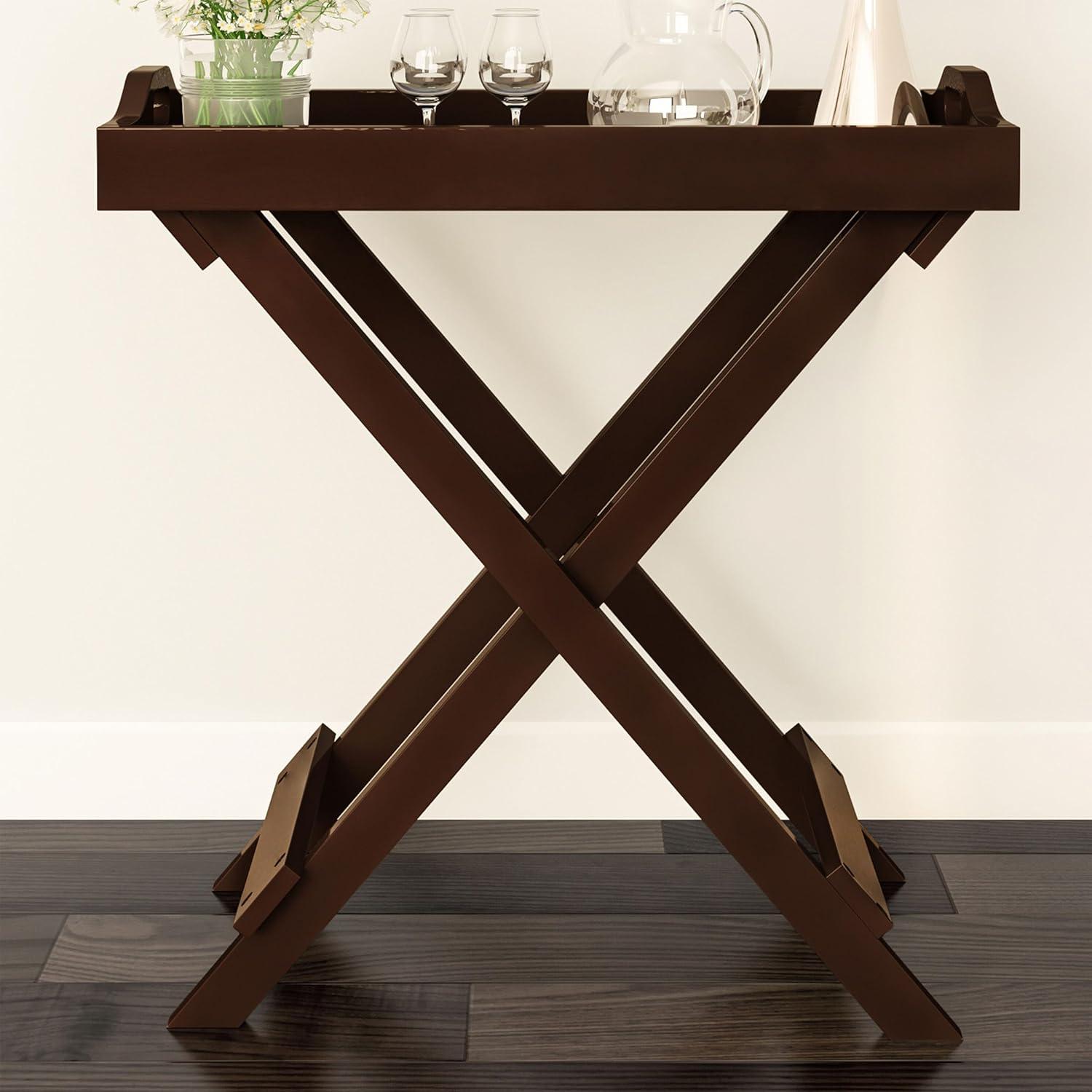 imageLavish Home End Folding Modern Minimalist Wooden Contemporary Side Table Multifunctional Portable Stylish Serving Snack or Lap Tray Suitable for Indoor and Outdoor Use BROWNBrown
