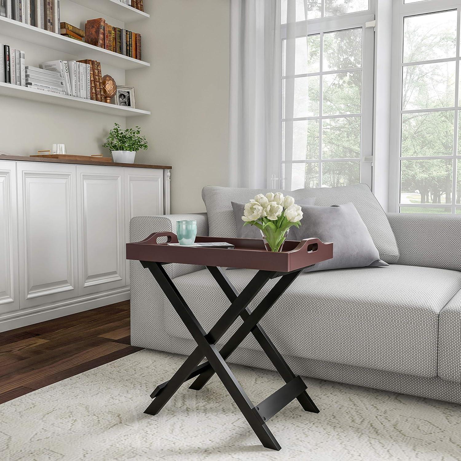 imageLavish Home End Folding Modern Minimalist Wooden Contemporary Side Table Multifunctional Portable Stylish Serving Snack or Lap Tray Suitable for Indoor and Outdoor Use BROWNCherry