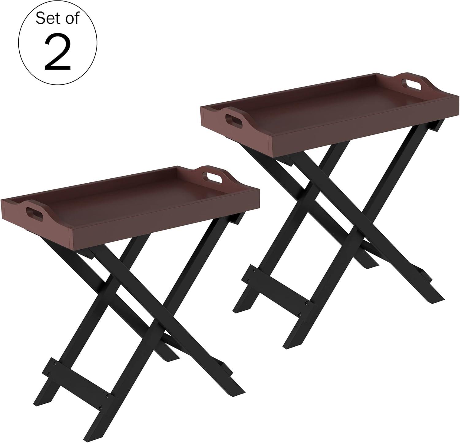 imageLavish Home End Folding Modern Minimalist Wooden Contemporary Side Table Multifunctional Portable Stylish Serving Snack or Lap Tray Suitable for Indoor and Outdoor Use BROWNCherry