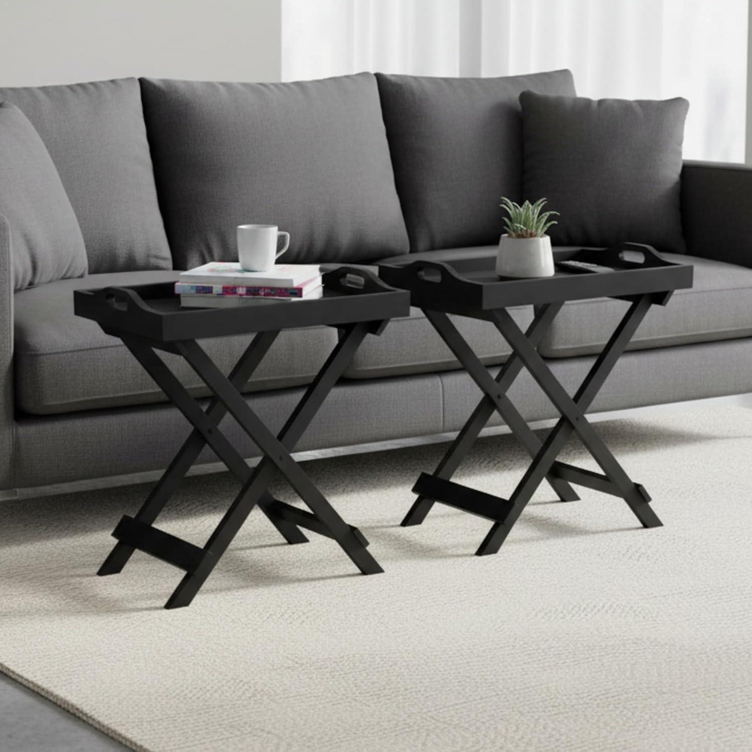 imageLavish Home End Folding Modern Minimalist Wooden Contemporary Side Table Multifunctional Portable Stylish Serving Snack or Lap Tray Suitable for Indoor and Outdoor Use BROWNBlack