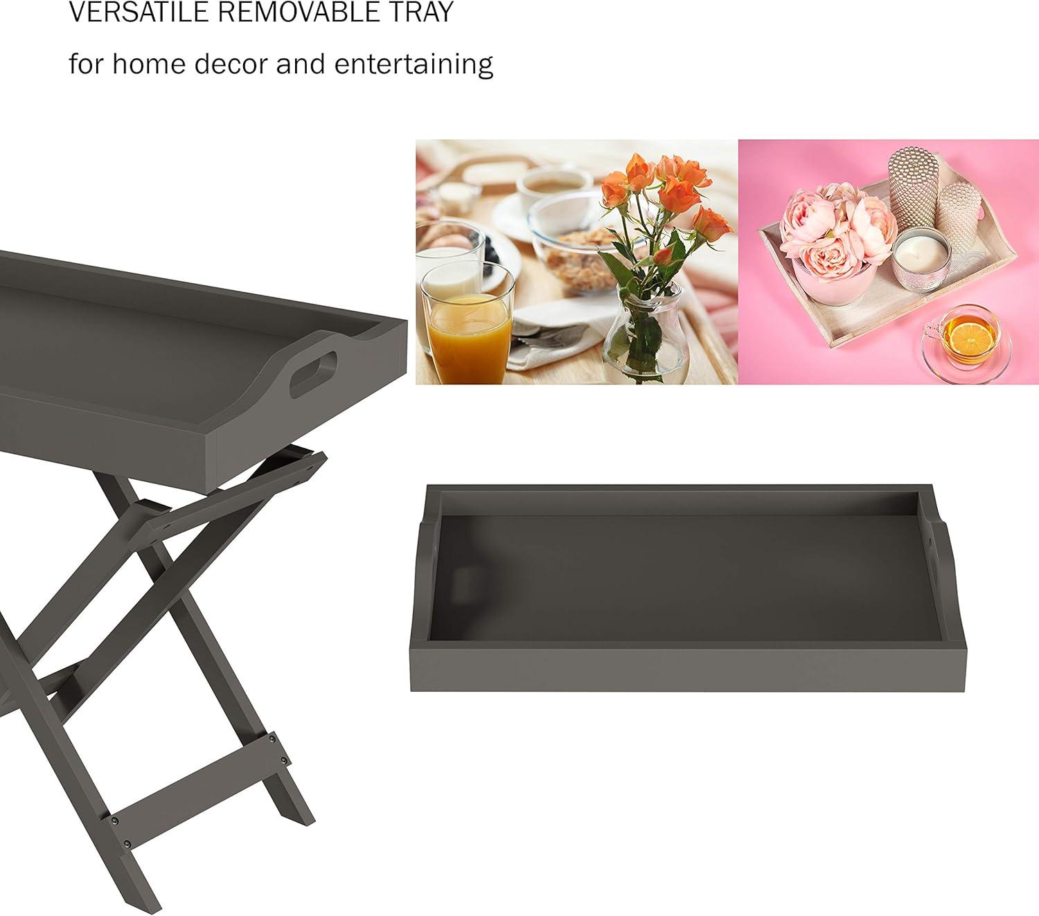 imageLavish Home End Folding Modern Minimalist Wooden Contemporary Side Table Multifunctional Portable Stylish Serving Snack or Lap Tray Suitable for Indoor and Outdoor Use BROWNGrey