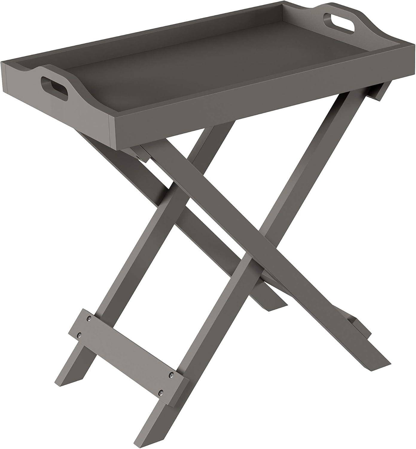 imageLavish Home End Folding Modern Minimalist Wooden Contemporary Side Table Multifunctional Portable Stylish Serving Snack or Lap Tray Suitable for Indoor and Outdoor Use BROWNGrey