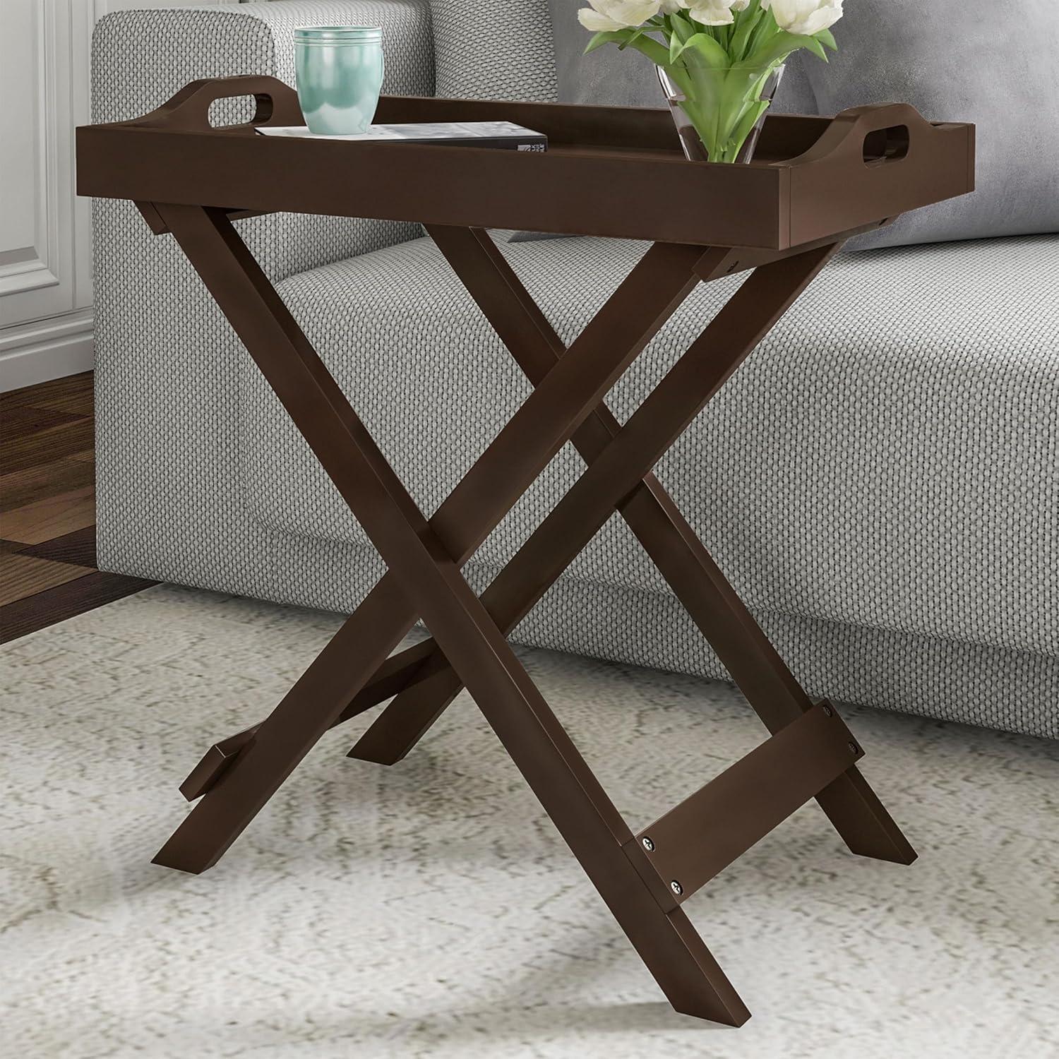 imageLavish Home End Folding Modern Minimalist Wooden Contemporary Side Table Multifunctional Portable Stylish Serving Snack or Lap Tray Suitable for Indoor and Outdoor Use BROWNBrown