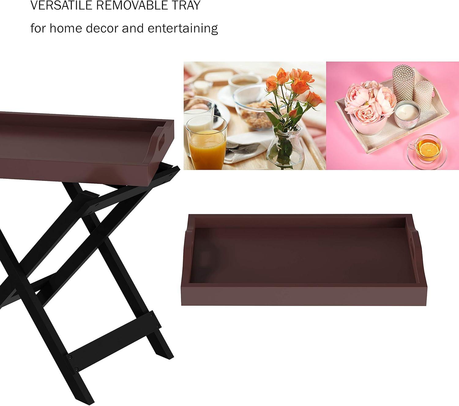 imageLavish Home End Folding Modern Minimalist Wooden Contemporary Side Table Multifunctional Portable Stylish Serving Snack or Lap Tray Suitable for Indoor and Outdoor Use BROWNCherry