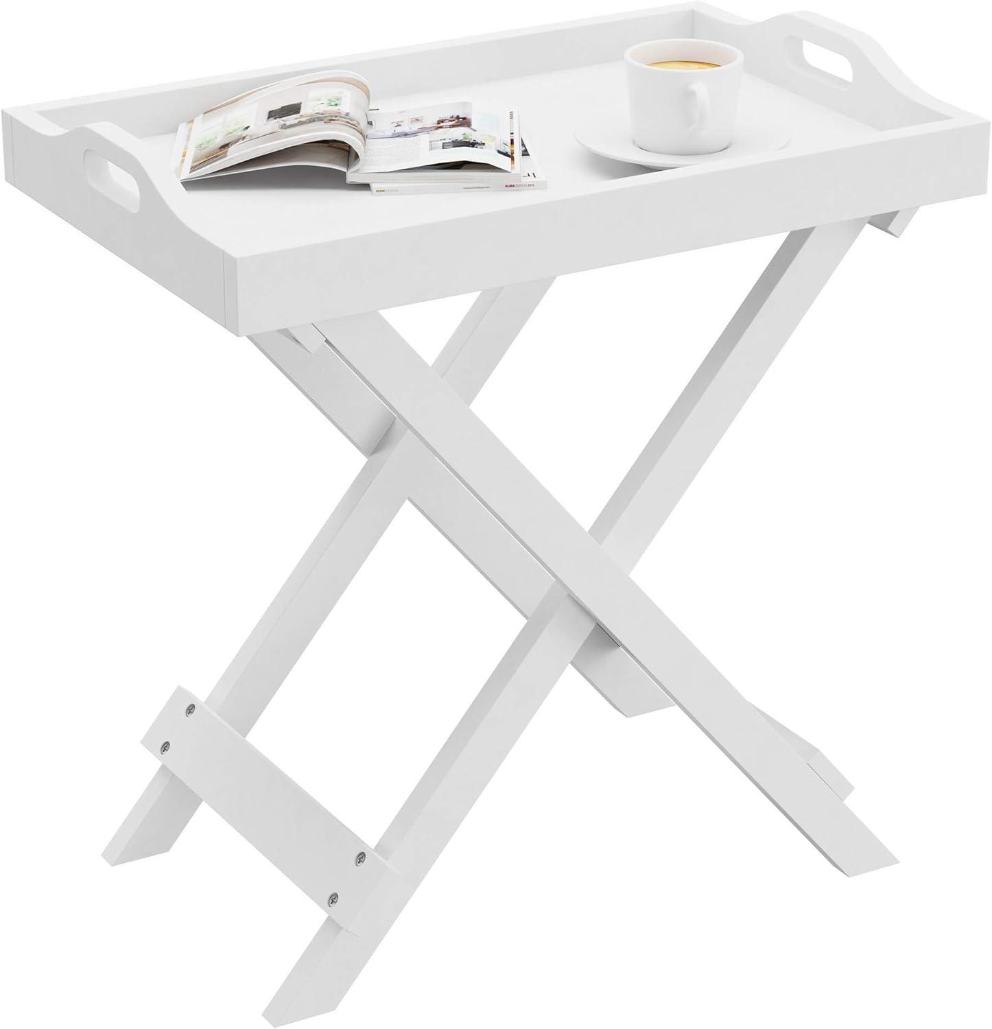 imageLavish Home End Folding Modern Minimalist Wooden Contemporary Side Table Multifunctional Portable Stylish Serving Snack or Lap Tray Suitable for Indoor and Outdoor Use BROWNWhite