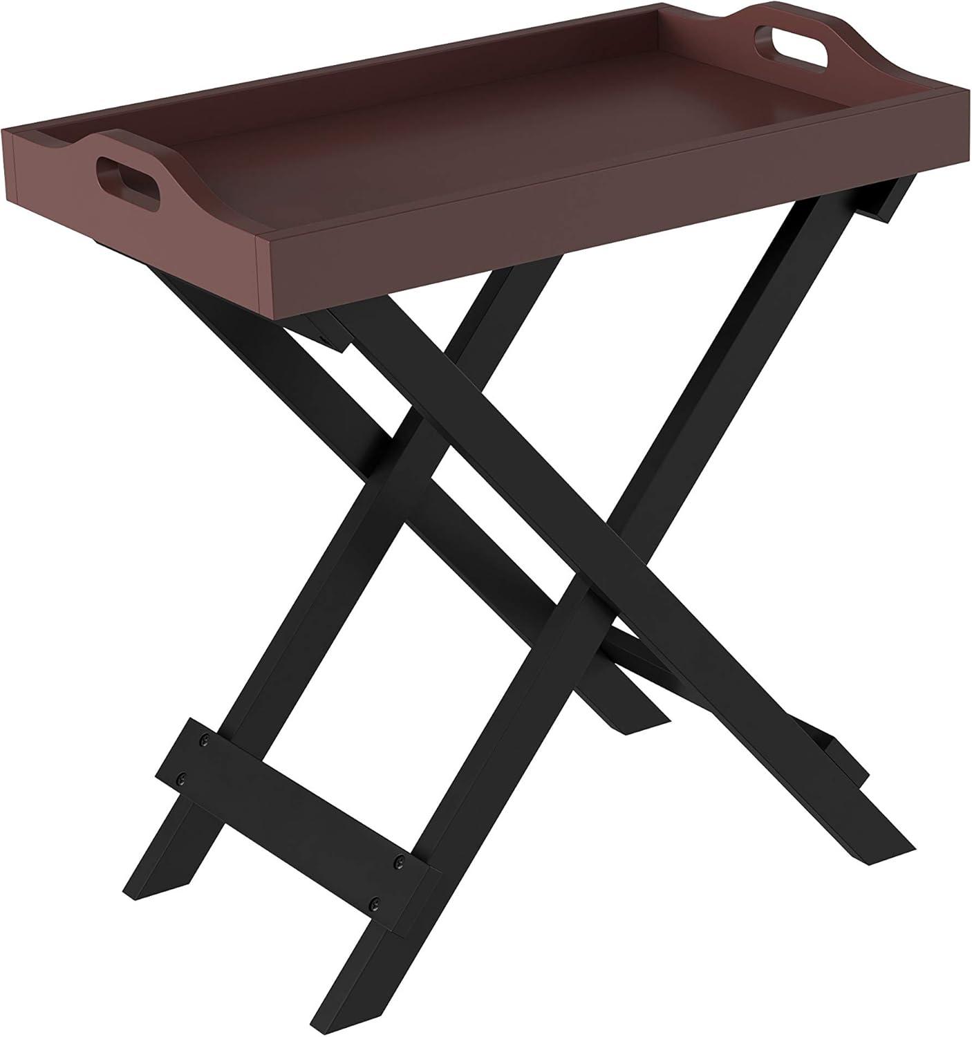 imageLavish Home End Folding Modern Minimalist Wooden Contemporary Side Table Multifunctional Portable Stylish Serving Snack or Lap Tray Suitable for Indoor and Outdoor Use BROWNCherry