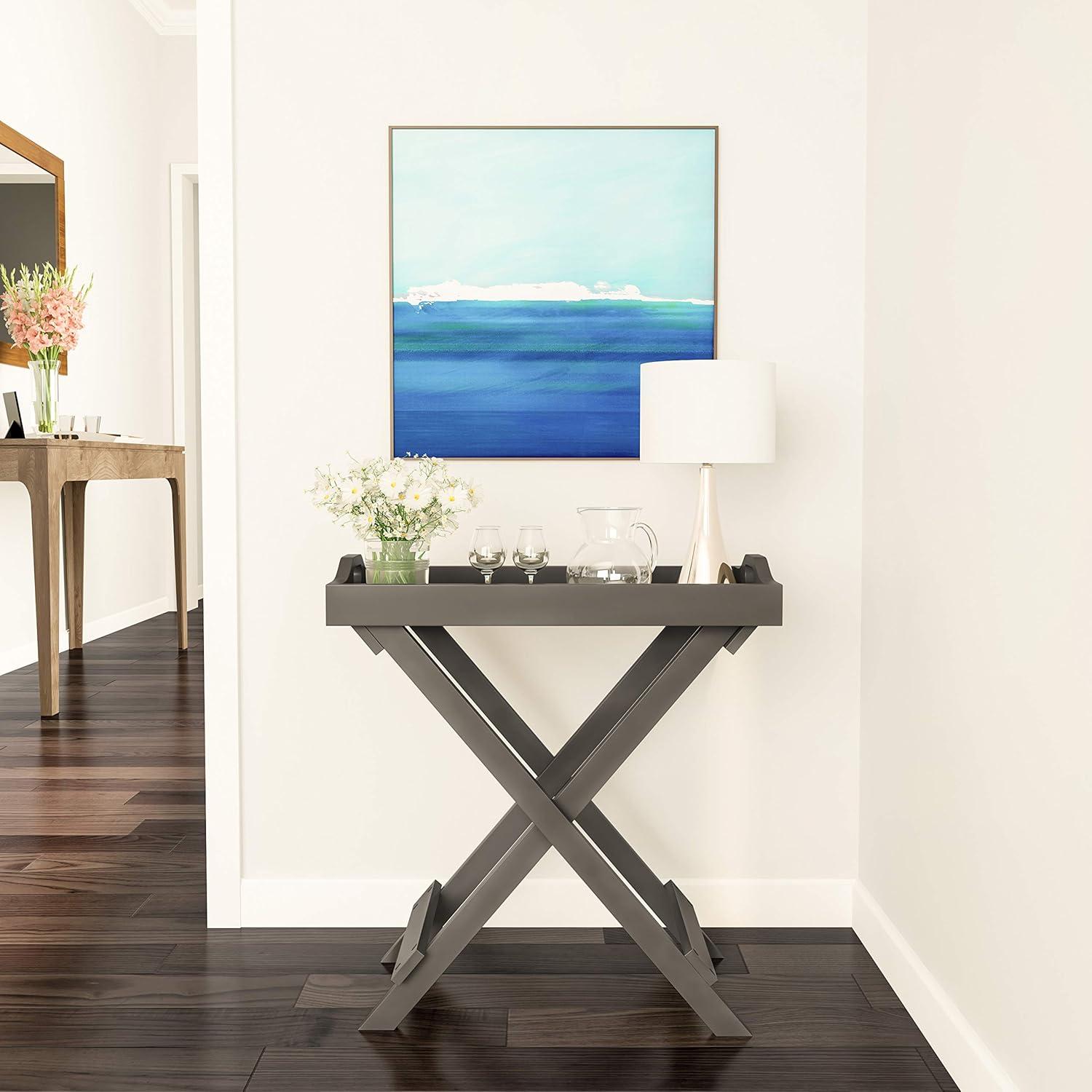 imageLavish Home End Folding Modern Minimalist Wooden Contemporary Side Table Multifunctional Portable Stylish Serving Snack or Lap Tray Suitable for Indoor and Outdoor Use BROWNGrey