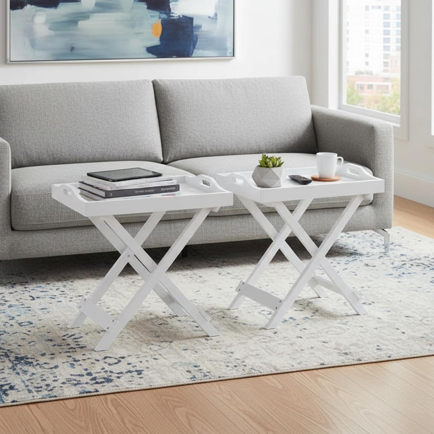imageLavish Home End Folding Modern Minimalist Wooden Contemporary Side Table Multifunctional Portable Stylish Serving Snack or Lap Tray Suitable for Indoor and Outdoor Use BROWNWhite