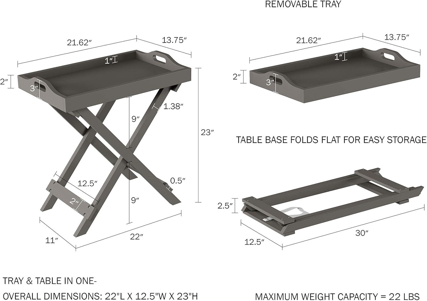 imageLavish Home End Folding Modern Minimalist Wooden Contemporary Side Table Multifunctional Portable Stylish Serving Snack or Lap Tray Suitable for Indoor and Outdoor Use BROWNGrey