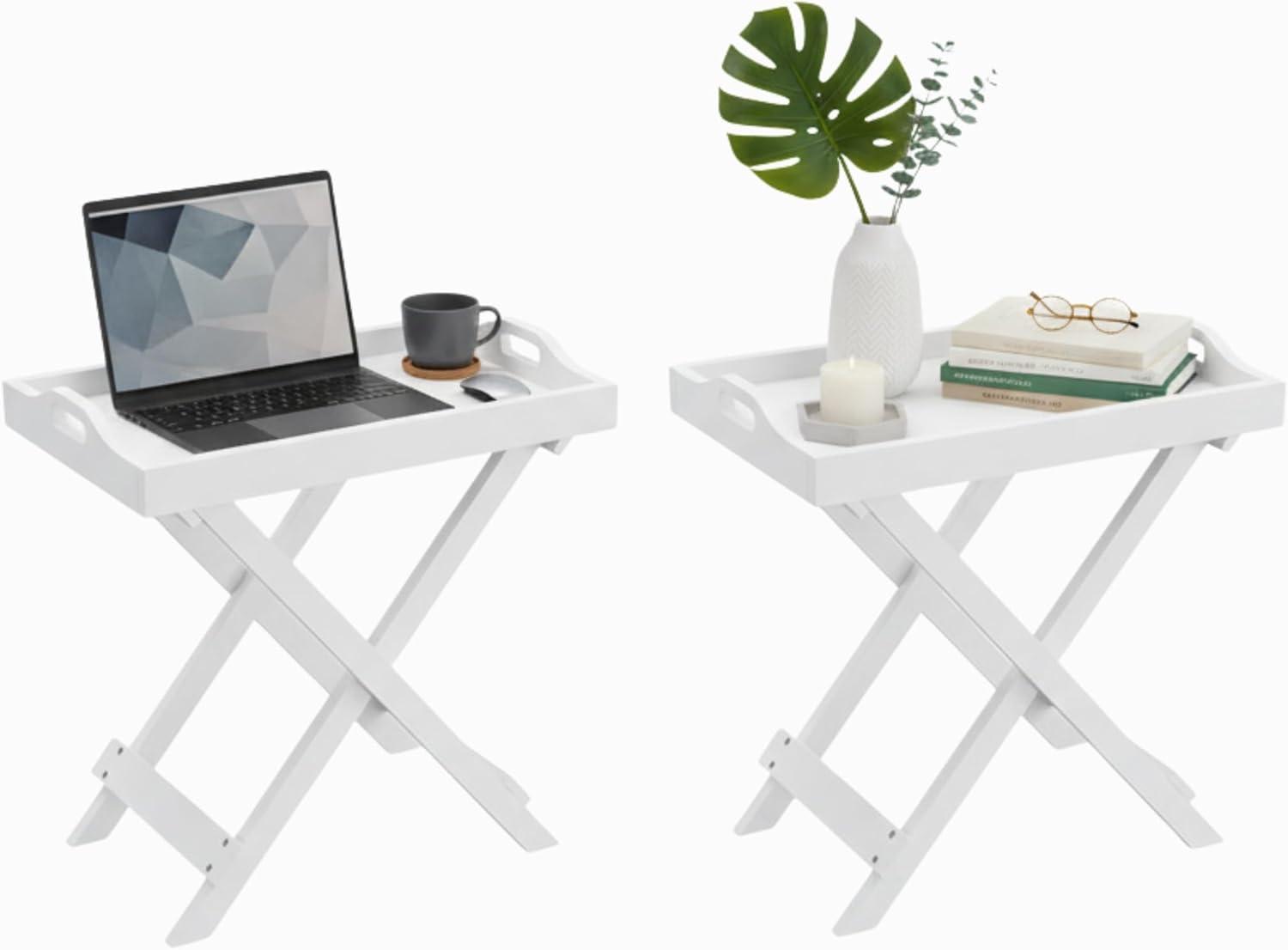 imageLavish Home End Folding Modern Minimalist Wooden Contemporary Side Table Multifunctional Portable Stylish Serving Snack or Lap Tray Suitable for Indoor and Outdoor Use BROWNWhite