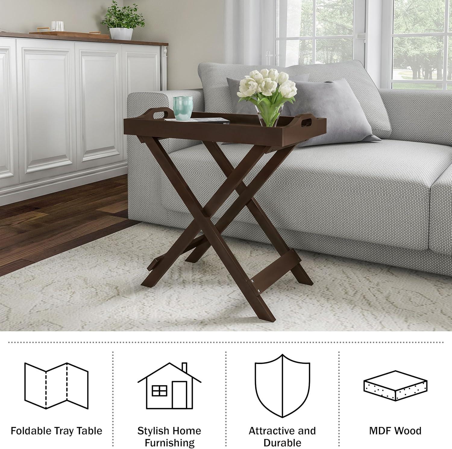 imageLavish Home End Folding Modern Minimalist Wooden Contemporary Side Table Multifunctional Portable Stylish Serving Snack or Lap Tray Suitable for Indoor and Outdoor Use BROWNBrown