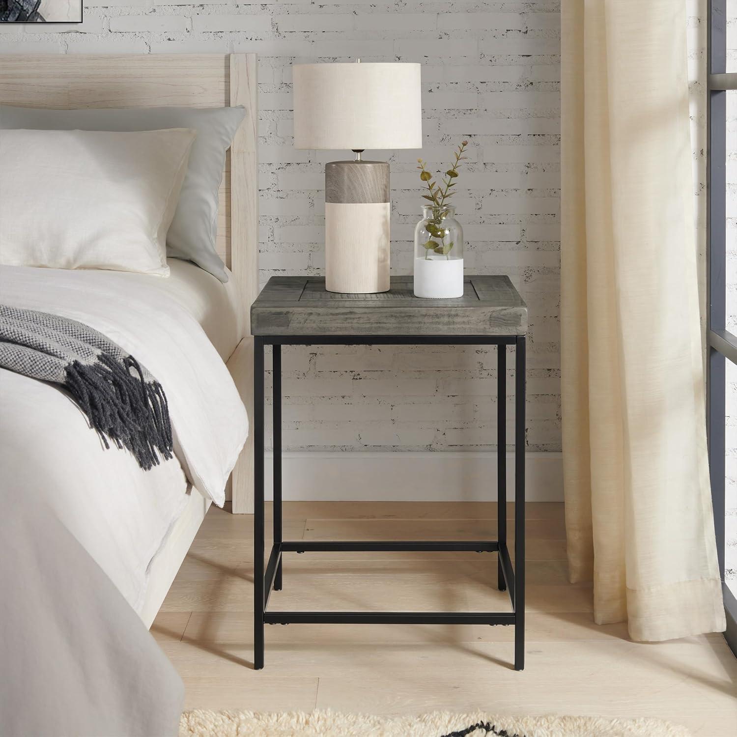 imageLavish Home End Table Industrial Modern Side Table with Wood Top and Metal Frame Table for Living Room Bedroom Hallway or Dorm Room Gray24Inch Set of 2