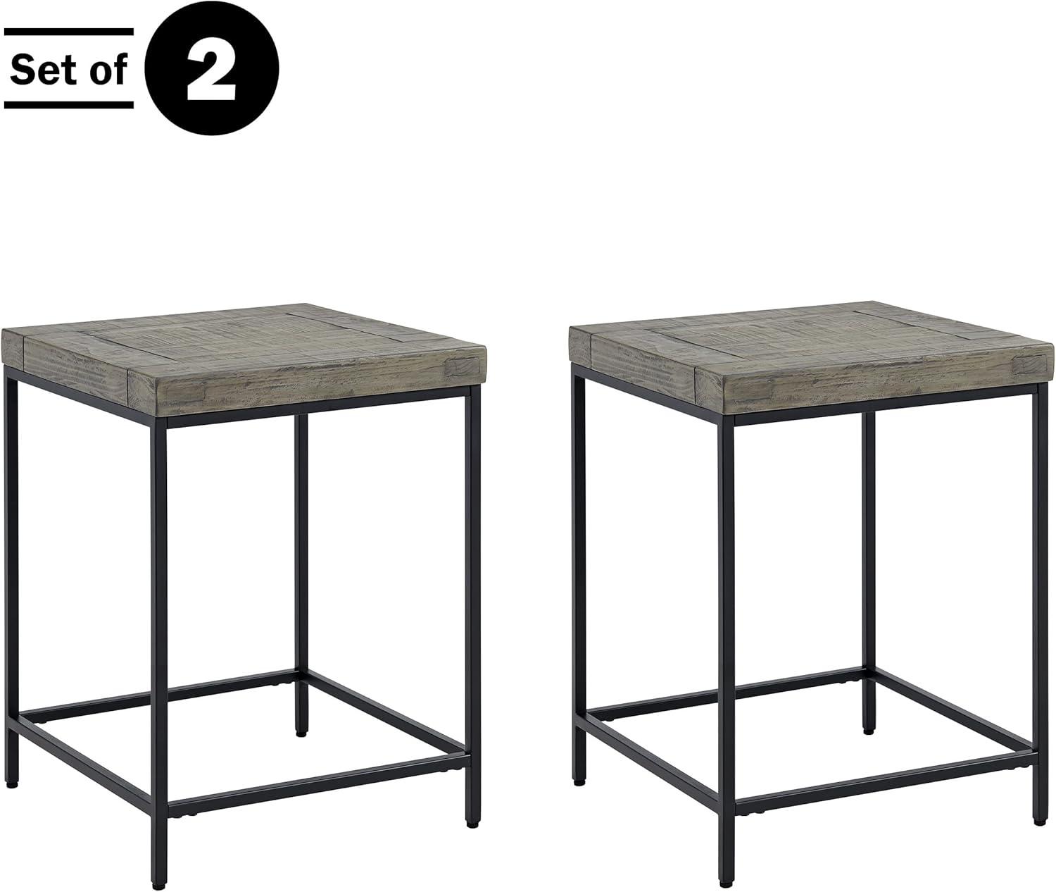imageLavish Home End Table Industrial Modern Side Table with Wood Top and Metal Frame Table for Living Room Bedroom Hallway or Dorm Room Gray24Inch Set of 2