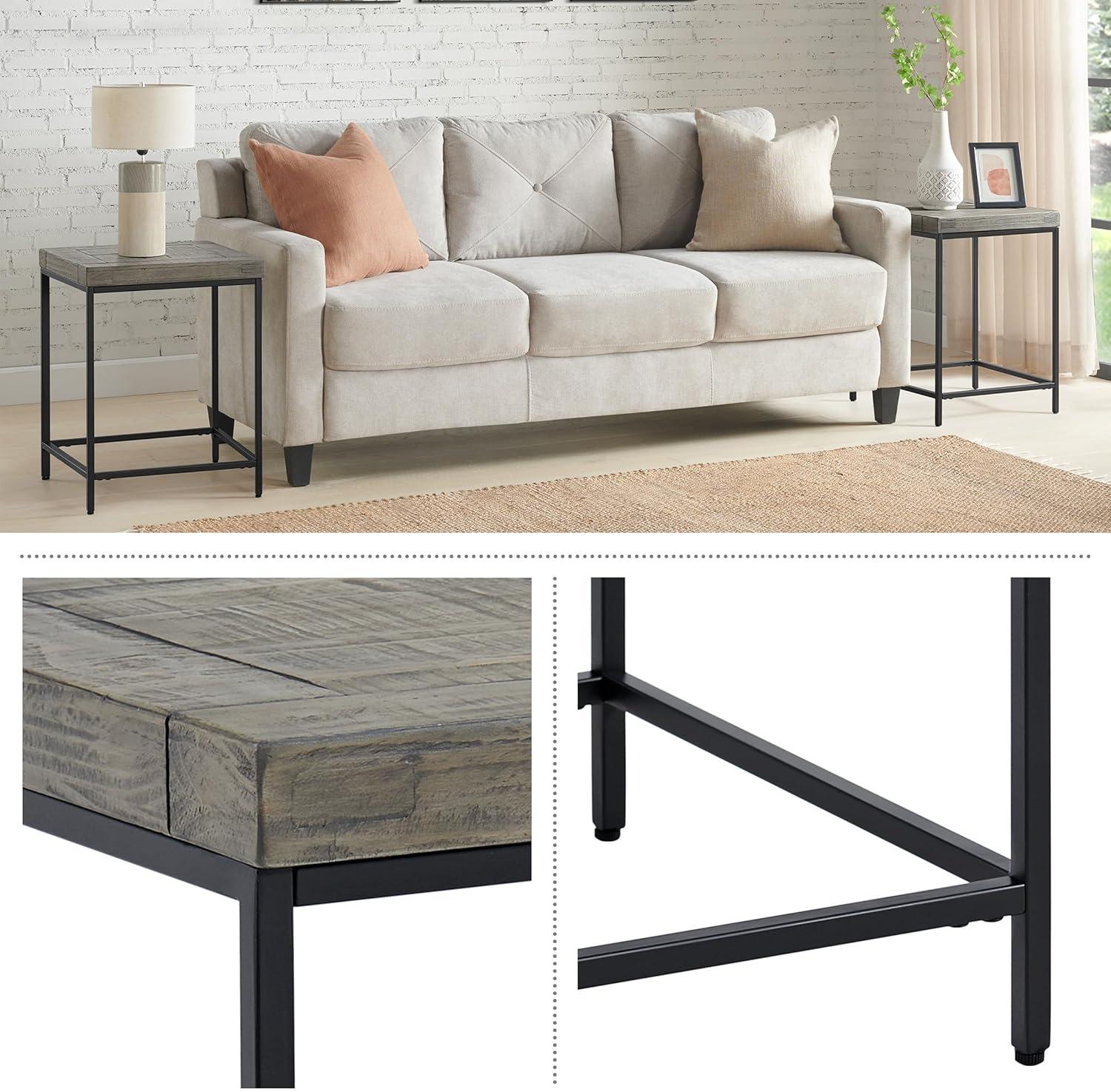 imageLavish Home End Table Industrial Modern Side Table with Wood Top and Metal Frame Table for Living Room Bedroom Hallway or Dorm Room Gray24Inch Set of 2