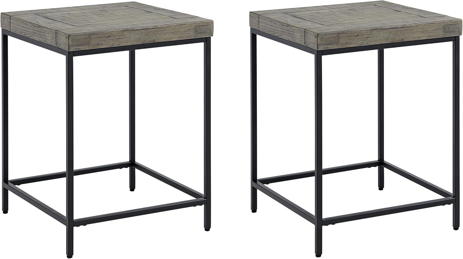 imageLavish Home End Table Industrial Modern Side Table with Wood Top and Metal Frame Table for Living Room Bedroom Hallway or Dorm Room Gray24Inch Set of 2