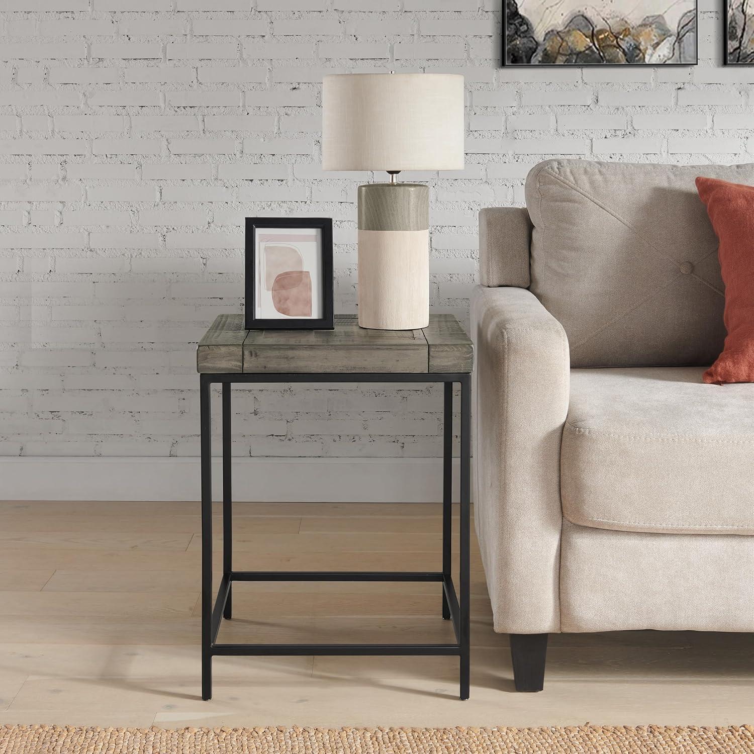 imageLavish Home End Table Industrial Modern Side Table with Wood Top and Metal Frame Table for Living Room Bedroom Hallway or Dorm Room Gray24Inch