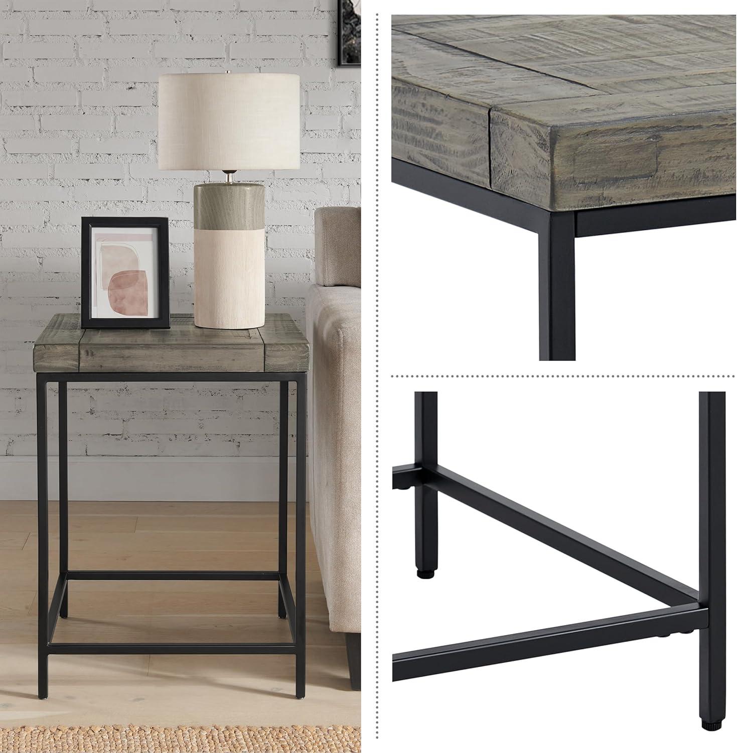 imageLavish Home End Table Industrial Modern Side Table with Wood Top and Metal Frame Table for Living Room Bedroom Hallway or Dorm Room Gray24Inch